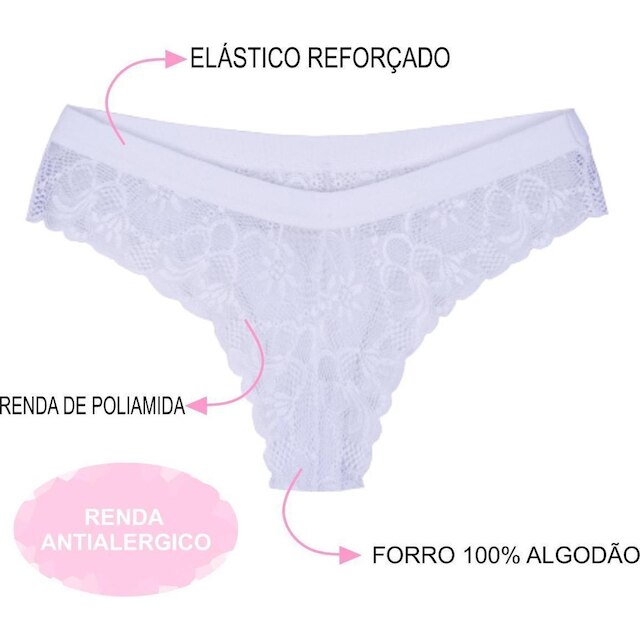 Kit 10 Calcinha Feminina Tanga Fio Com Renda