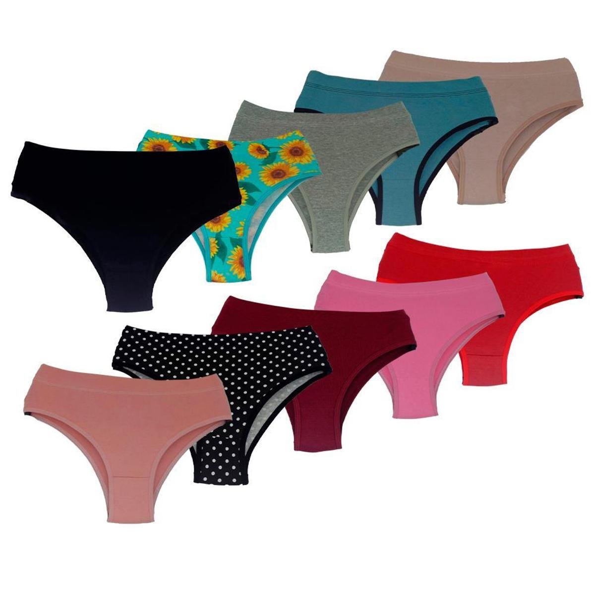 KIT 10 CALCINHAS ALGODÃO CÓS ALTO FRANCESINHA AJUDA SEGURAR BARRIGA - Preto Menor preço em KIT 10 CALCINHAS ALGODÃO CÓS ALTO FRANCESINHA AJUDA SEGURAR BARRIGA - Preto