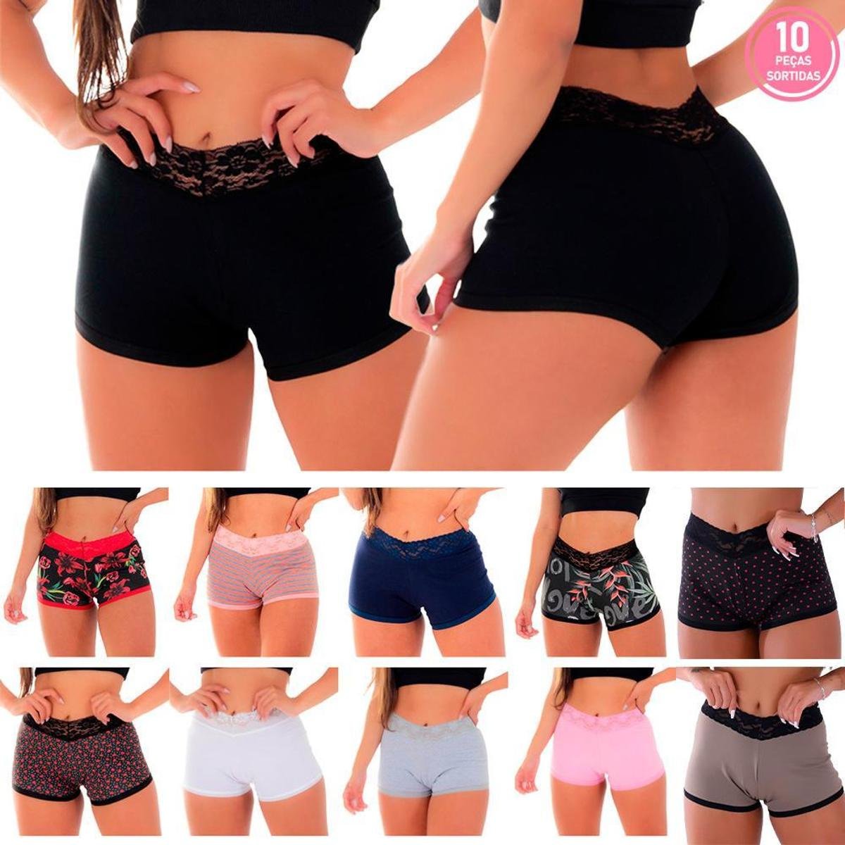 KIT 10 CALCINHAS SHORT COPACABANA ALGODÃO PENTEADO - Off White Menor preço em KIT 10 CALCINHAS SHORT COPACABANA ALGODÃO PENTEADO - Off White