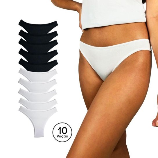 Kit 10 Calcinhas Tanga Basic Brasil Microfibra Básica Lisa Lingerie