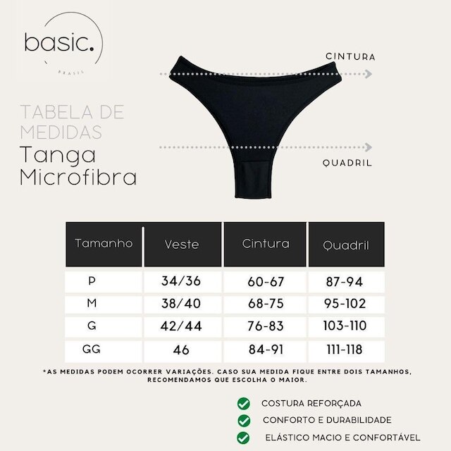 Kit 10 Calcinhas Tanga Basic Brasil Microfibra Básica Lisa Lingerie