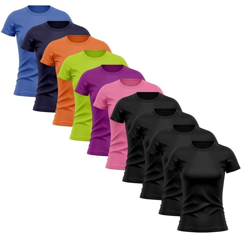 Kit 10 Camiseta Feminina Manga Curta Dry Proteção Solar UV Baby Look Academia Treino Camisetas