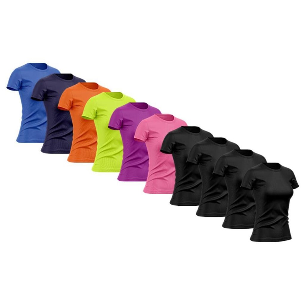 Kit 10 Camiseta Feminina Manga Curta Dry Proteção Solar UV Blusa Baby Look Academia Treino Camisetas