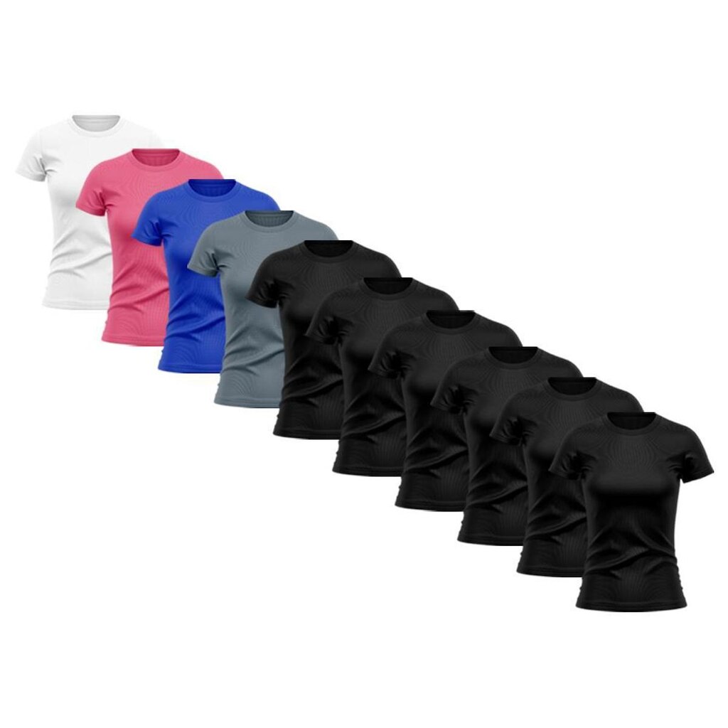 Kit 10 Camisetas Feminina Dry Proteção Solar UV Manga Curta Básica Lisa Academia Treino Fitness