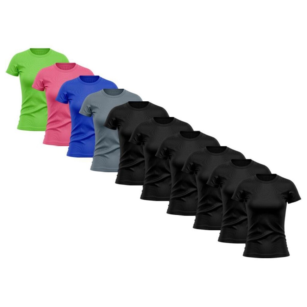 Kit 10 Camisetas Feminina Dry Proteção Solar UV Manga Curta Básica Lisa Academia Treino Fitness