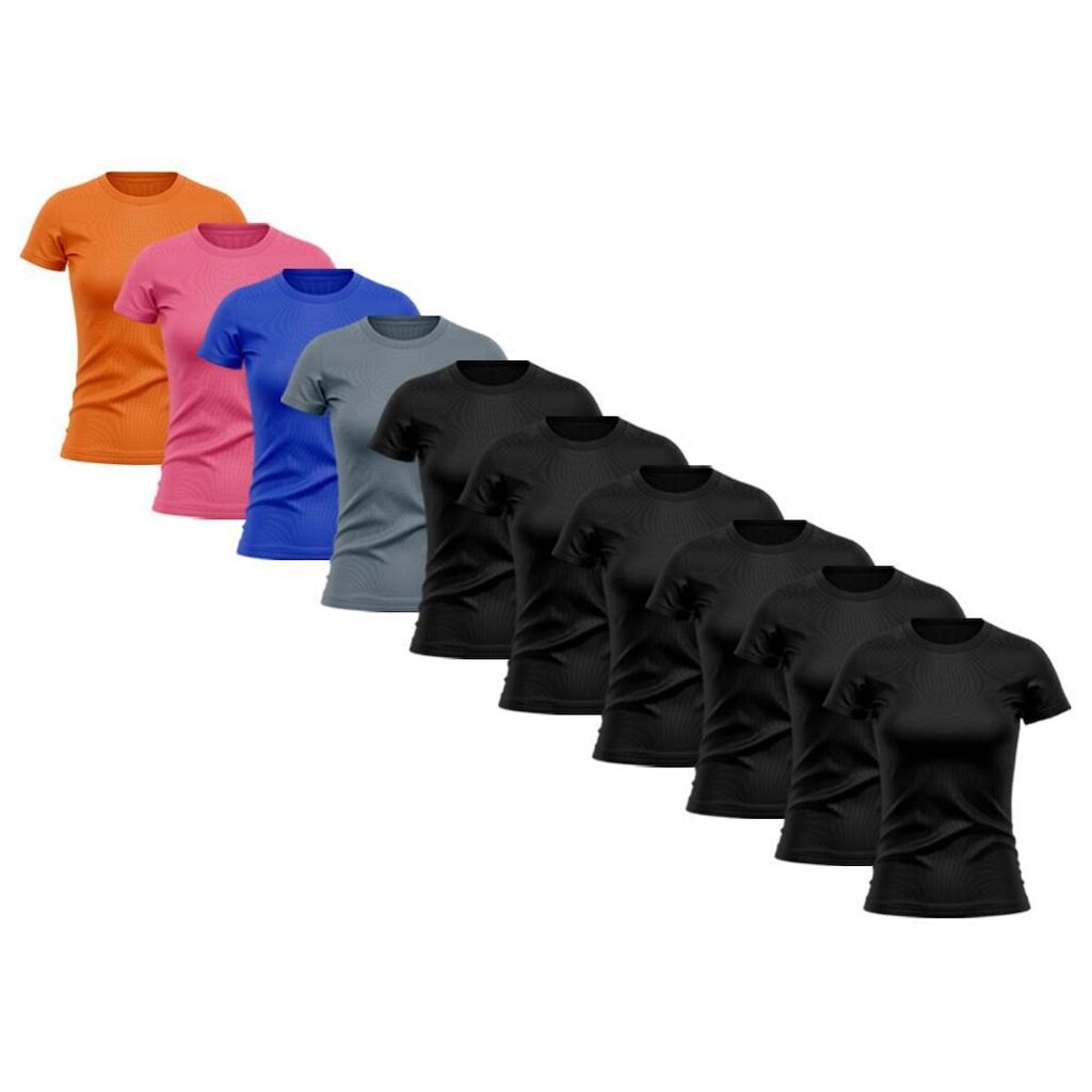 Kit 10 Camisetas Feminina Dry Proteção Solar UV Manga Curta Básica Lisa Academia Treino Fitness