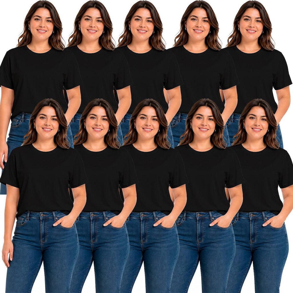 Kit 10 Camisetas Feminina Lisa Premium 100% Algodão Manga Curta Básica Blusa T-Shirt Casual