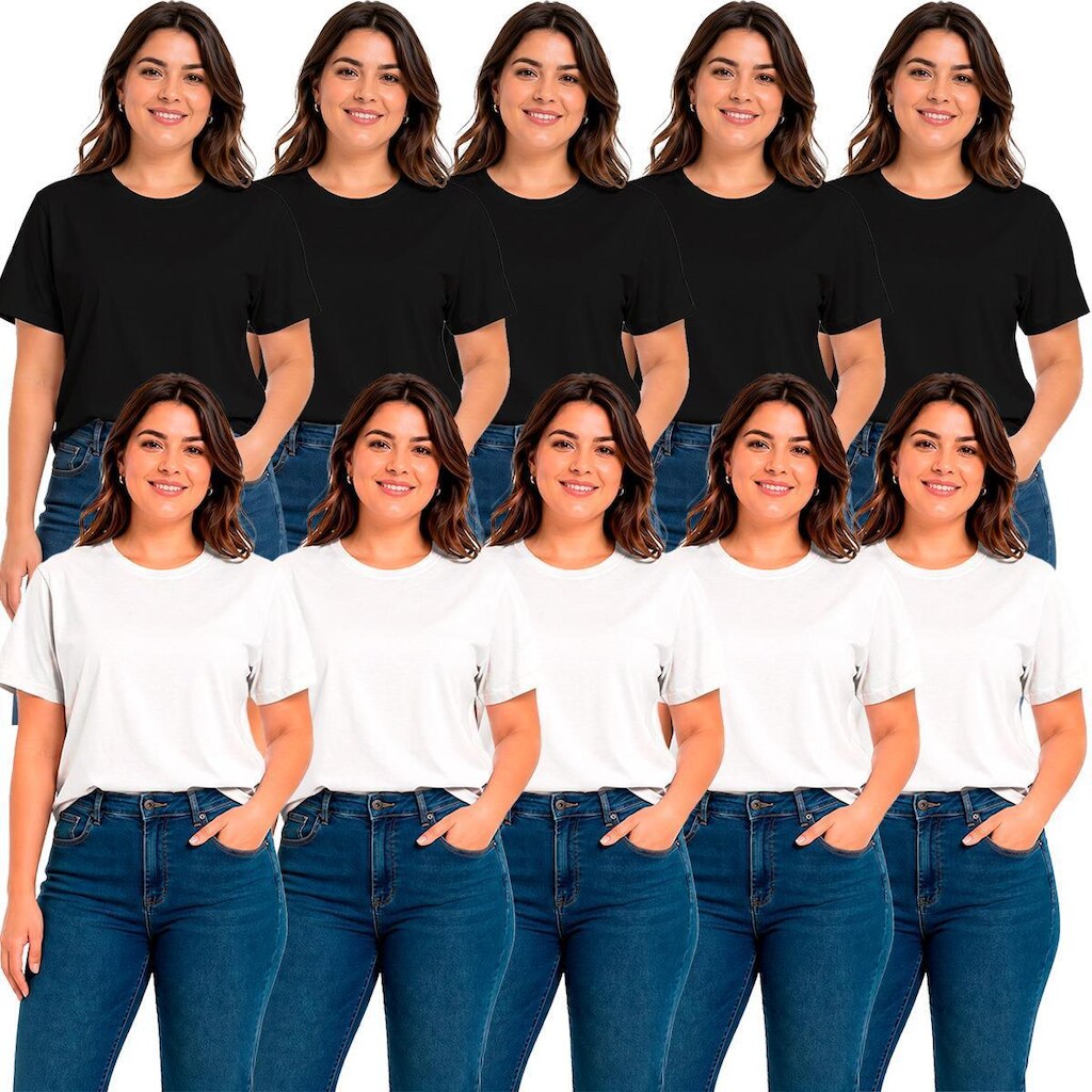 Kit 10 Camisetas Feminina Lisa Premium 100% Algodão Manga Curta Básica Blusa T-Shirt Casual