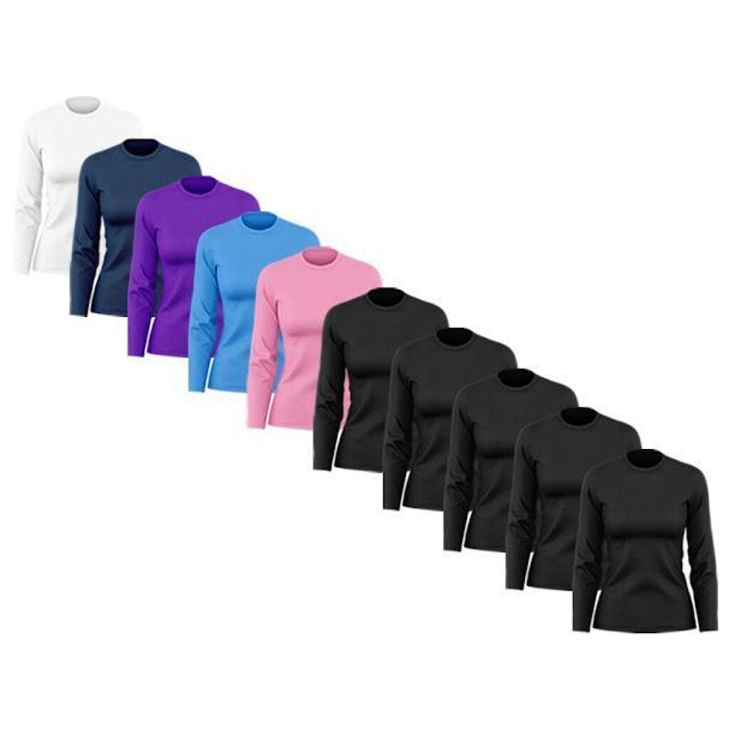 Kit 10 Camisetas Femininas Manga Longa Dry Proteção Uv