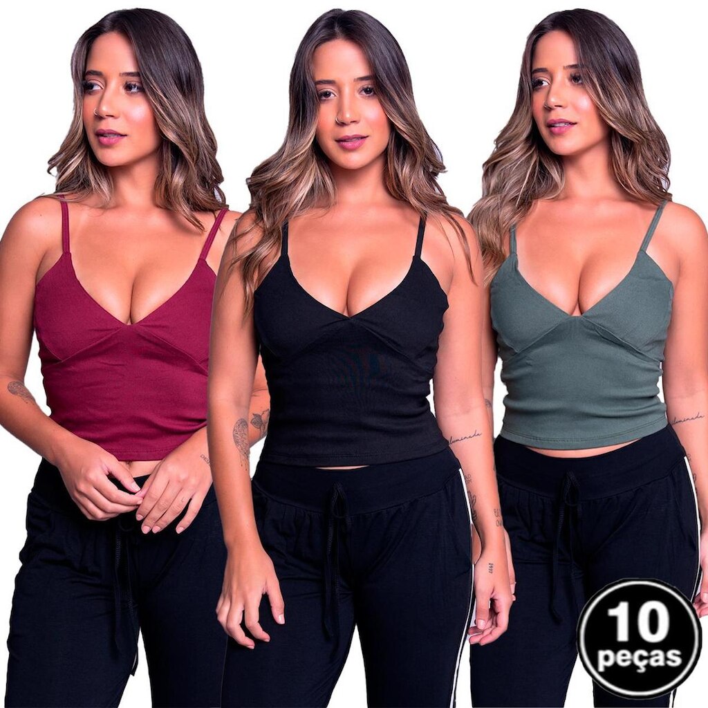 Kit 10 Croppeds Bengaline Liso Alta Qualidade Adulto Top