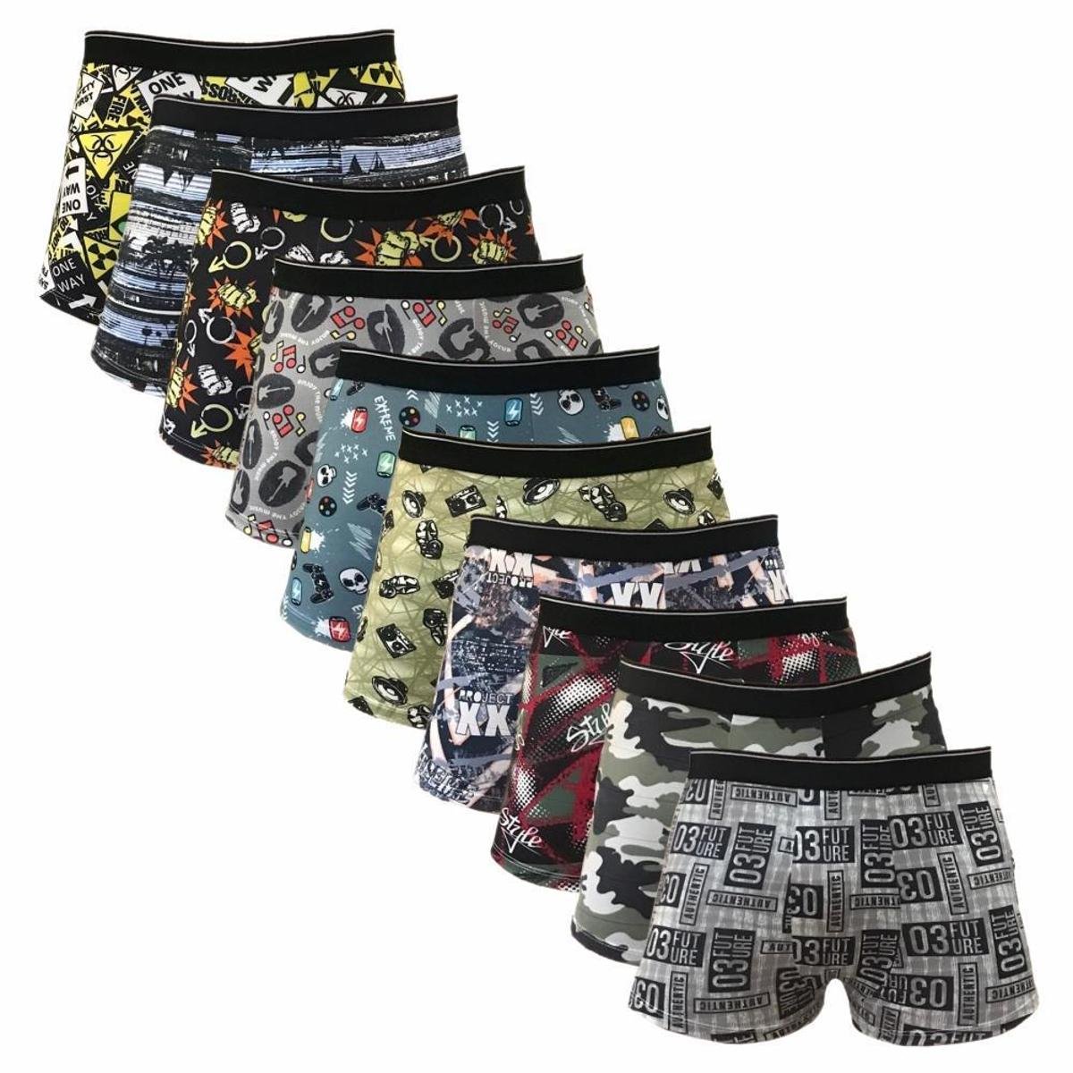 Kit 10 Cuecas Boxer Cueca Box Masculina Microfibra Sortidas - Colorido Menor preço em Kit 10 Cuecas Boxer Cueca Box Masculina Microfibra Sortidas - Colorido