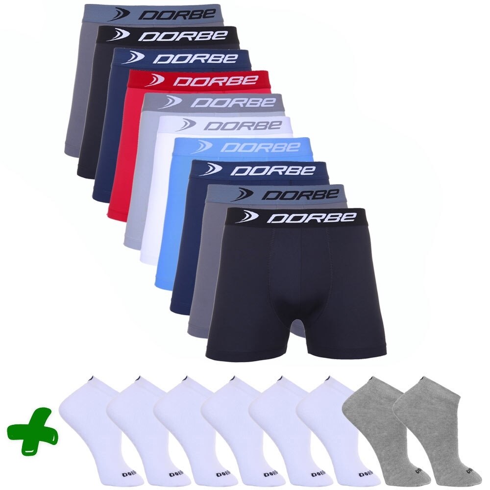 Kit 10 Cuecas Boxer Dorbe + 8 Pares de Meia Sport