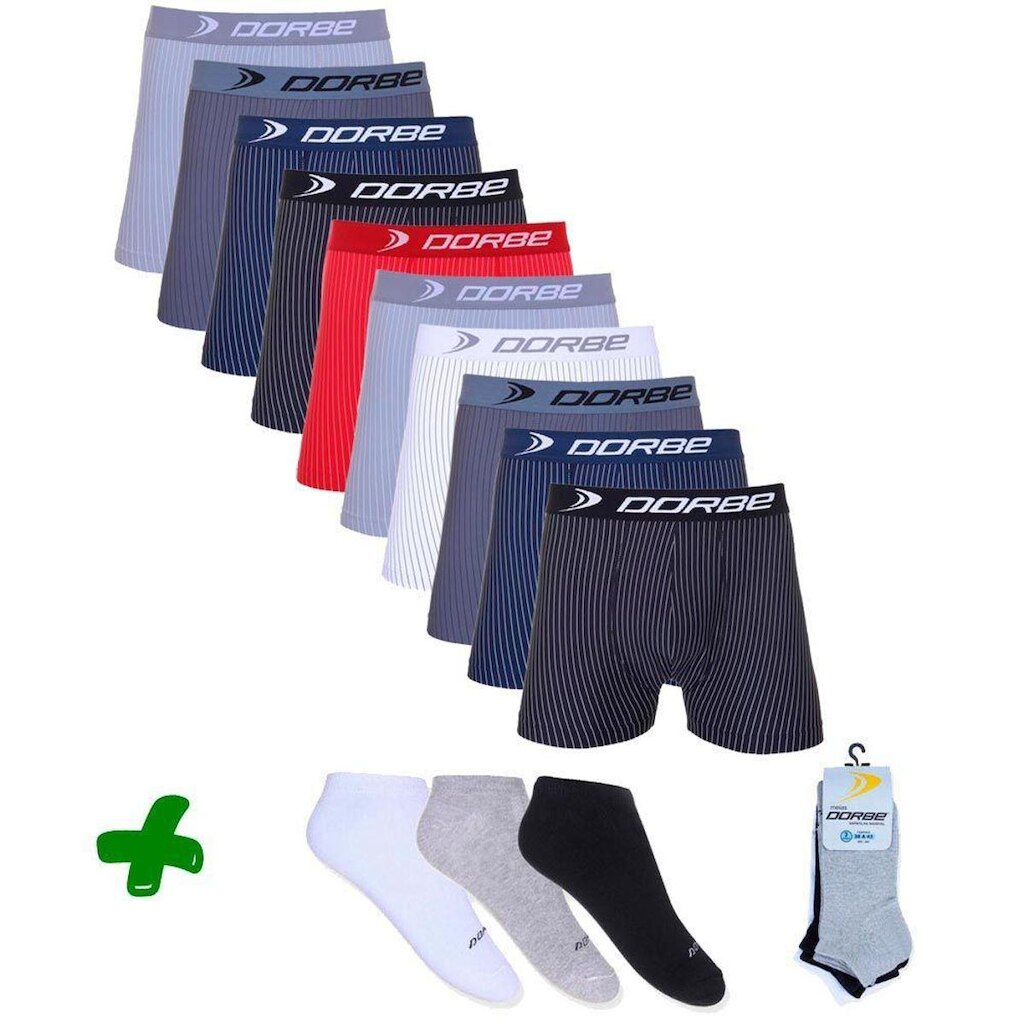Kit 10 Cuecas Boxer Microfibra Risca de Giz + 3 Pares Meia Sapatilha