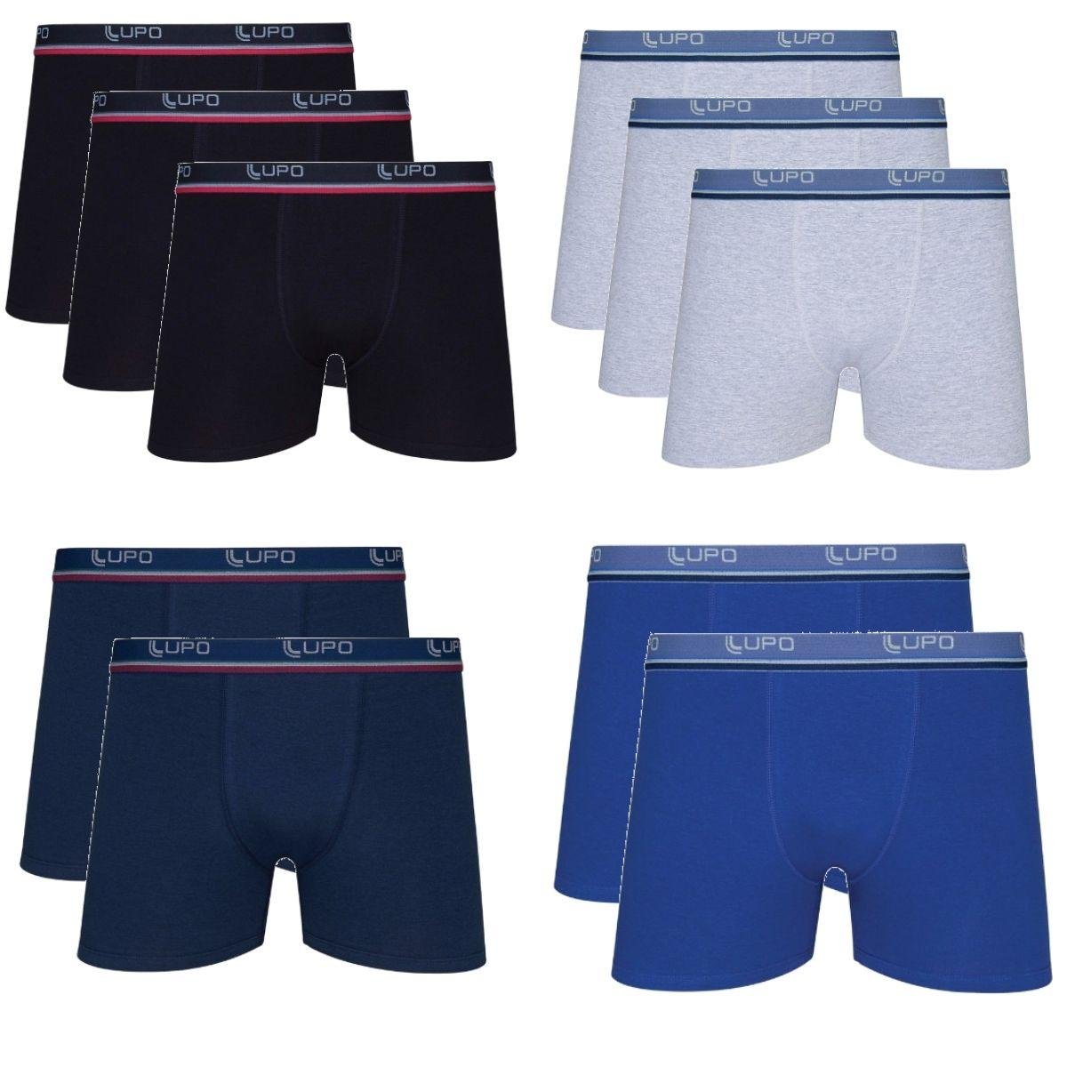 Kit 10 Cuecas Boxer Tradicional Lupo Em Algodão Cotton - Preto+Azul Menor preço em Kit 10 Cuecas Boxer Tradicional Lupo Em Algodão Cotton - Preto+Azul