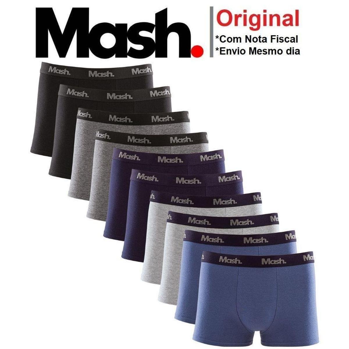 Kit 10 Cuecas Mash Boxer Cotton Algodão Elástico Personalizado Menor preço em Kit 10 Cuecas Mash Boxer Cotton Algodão Elástico Personalizado