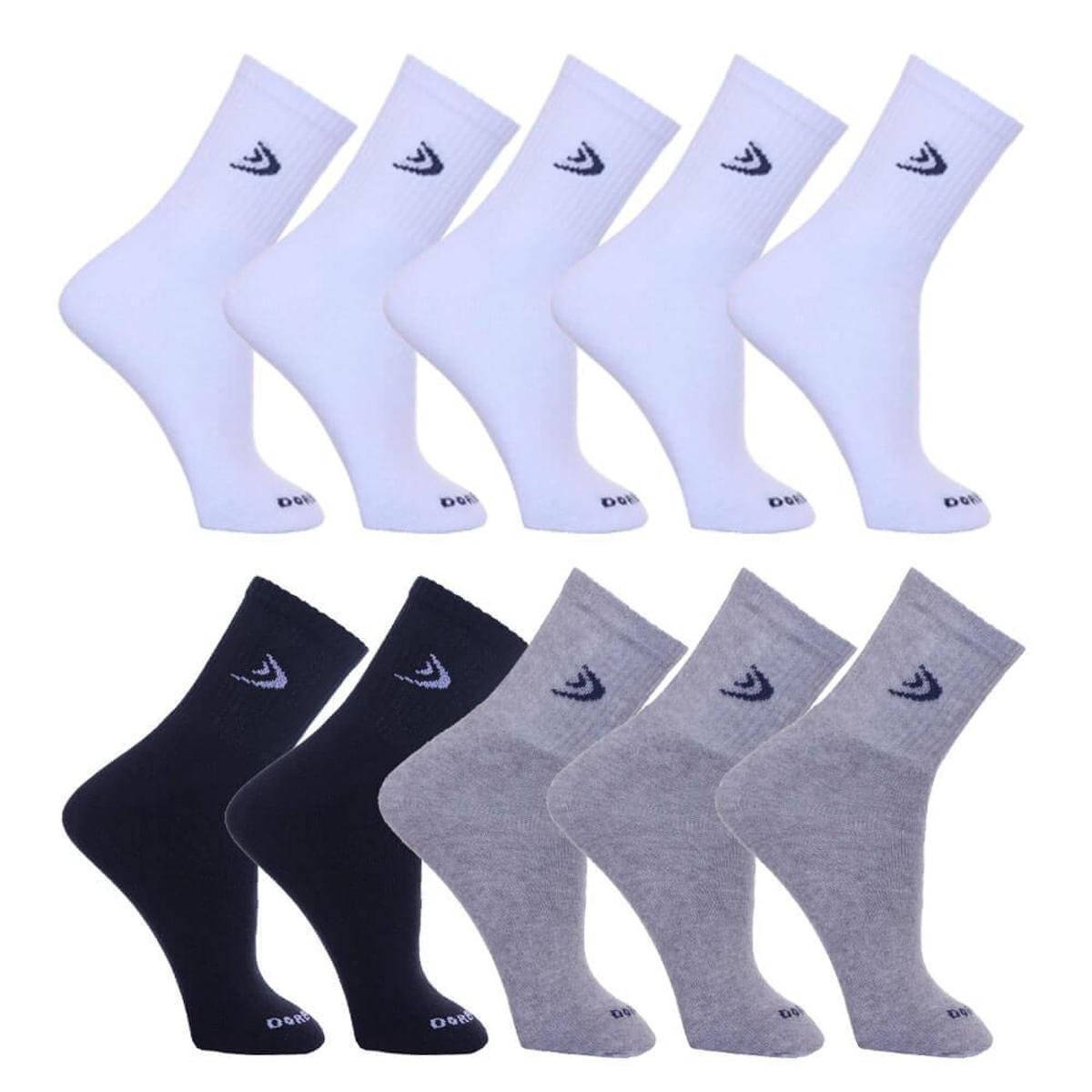 Kit 10 Pares Meia Cano Longo Dorbe - Branco+Cinza Menor preço em Kit 10 Pares Meia Cano Longo Dorbe - Branco+Cinza
