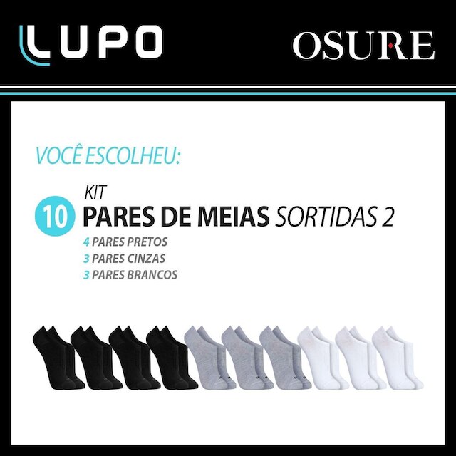 Kit 10 Pares Meias Lupo Cano Curto Baixo Meia Soquete Algodão Masculina Feminina Unissex