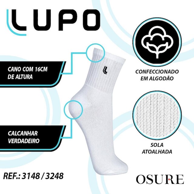Kit 10 Pares Meias Lupo Cano Médio Alto Meia Masculina Algodão Original 3245