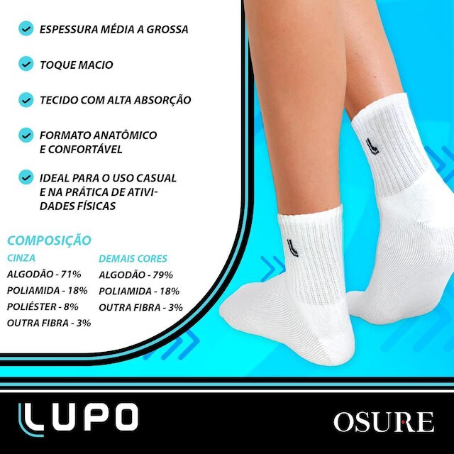 Kit 10 Pares Meias Lupo Cano Médio Alto Meia Masculina Algodão Original 3245