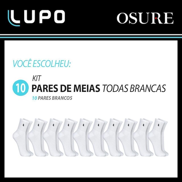 Kit 10 Pares Meias Lupo Cano Médio Alto Meia Masculina Algodão Original 3245