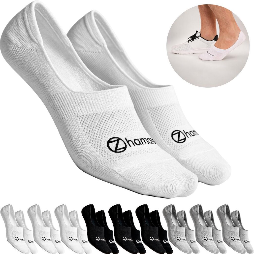 Kit 10 Pares Meias Zhamaro Sapatilha 100% Invisível C/ Silicone Algodão Masculina Feminina Academia
