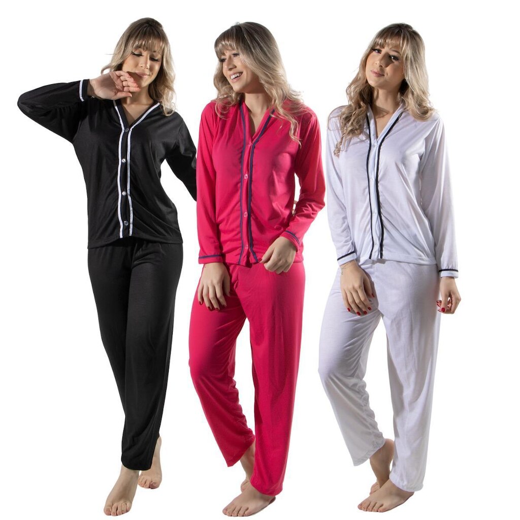 Kit 10 Pijamas Blogueira Longo Aberto Botões Amamentação