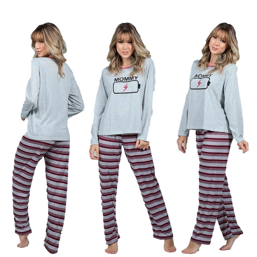 Kit 10 Pijamas Feminino Longo Calça Estampada e Blusa Inverno