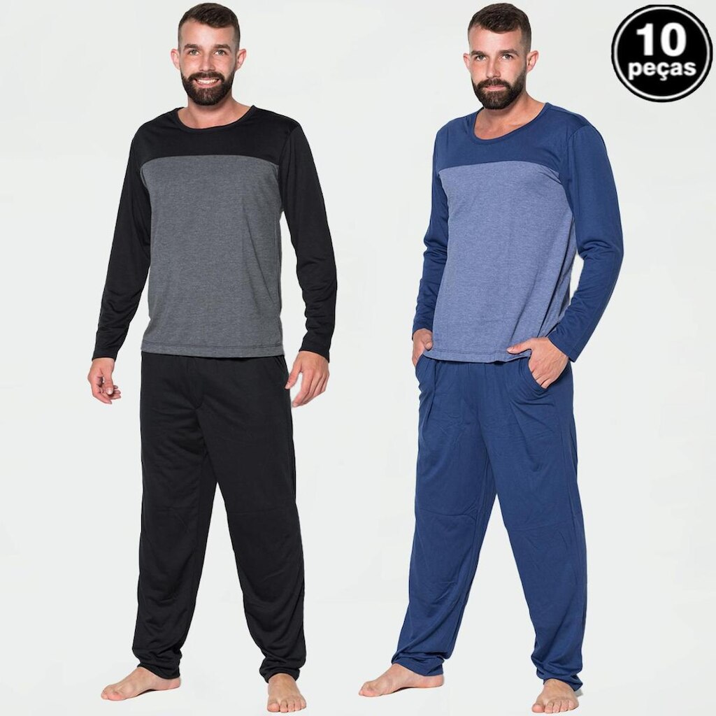 Kit 10 Pijamas Masculino Calça e Blusa Manga Longo Conforto