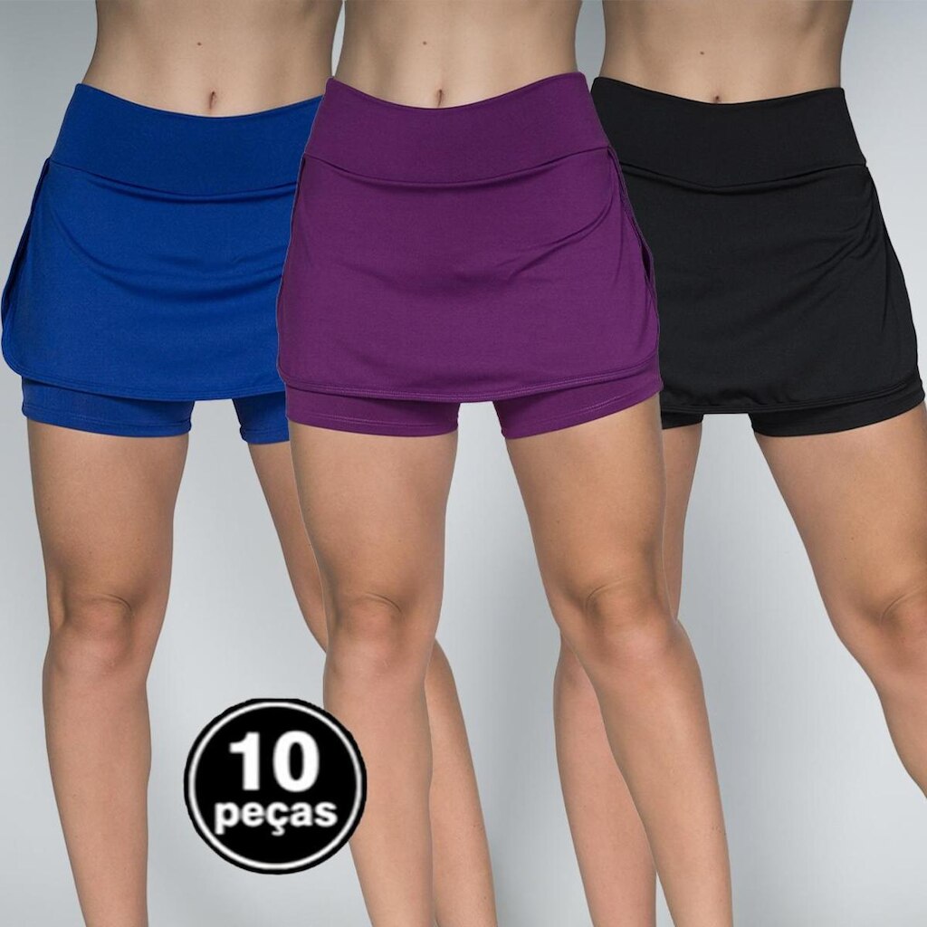 Kit 10 Short Saia Tapa Bumbum Feminino Poliamida Curto Treino Moda Fitness