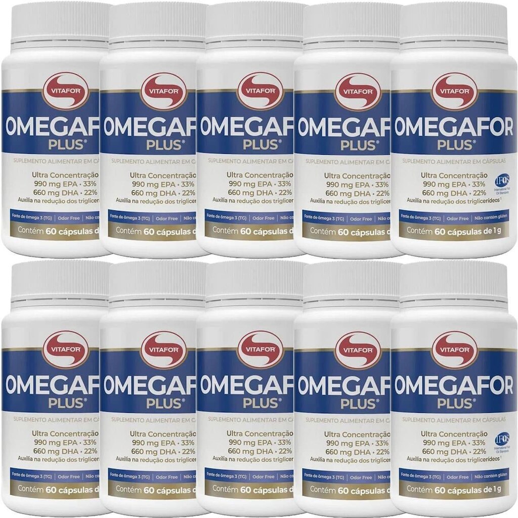 Kit 10X ÔmegaFor Plus - 60 Cápsulas 1g - Vitafor