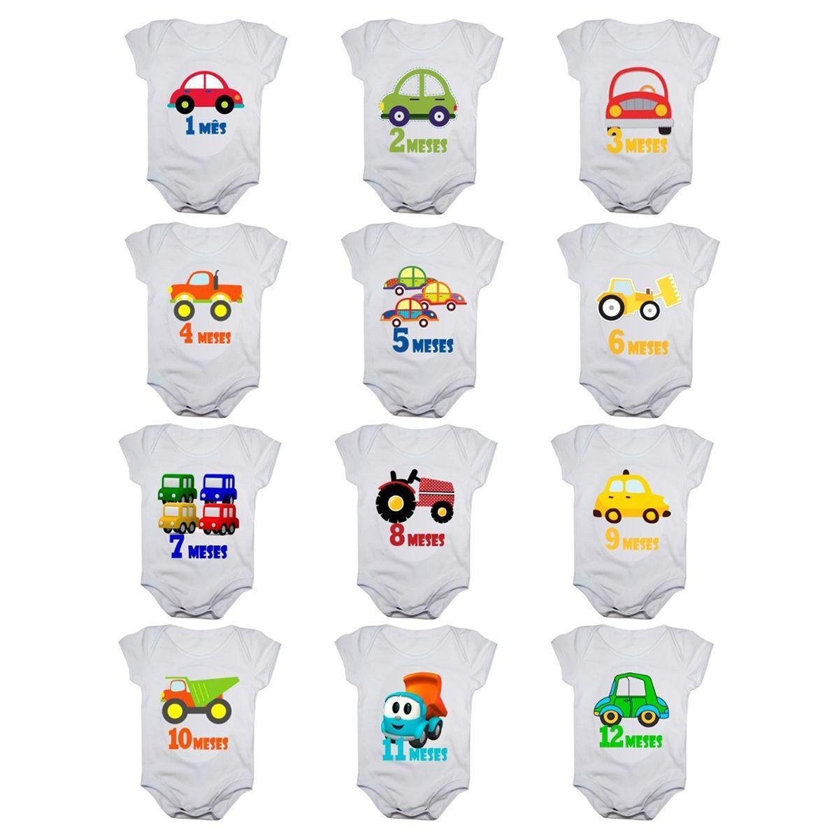 Kit 12 Body Bebe Calupa Mesversario Manga Curta Carrinhos 1 A 12 Meses Masculino Branco Zattini Kit 12 Body Bebe Calupa Mesversario Manga Curta Carrinhos 1 A 12 Meses Masculino Branco Zattini