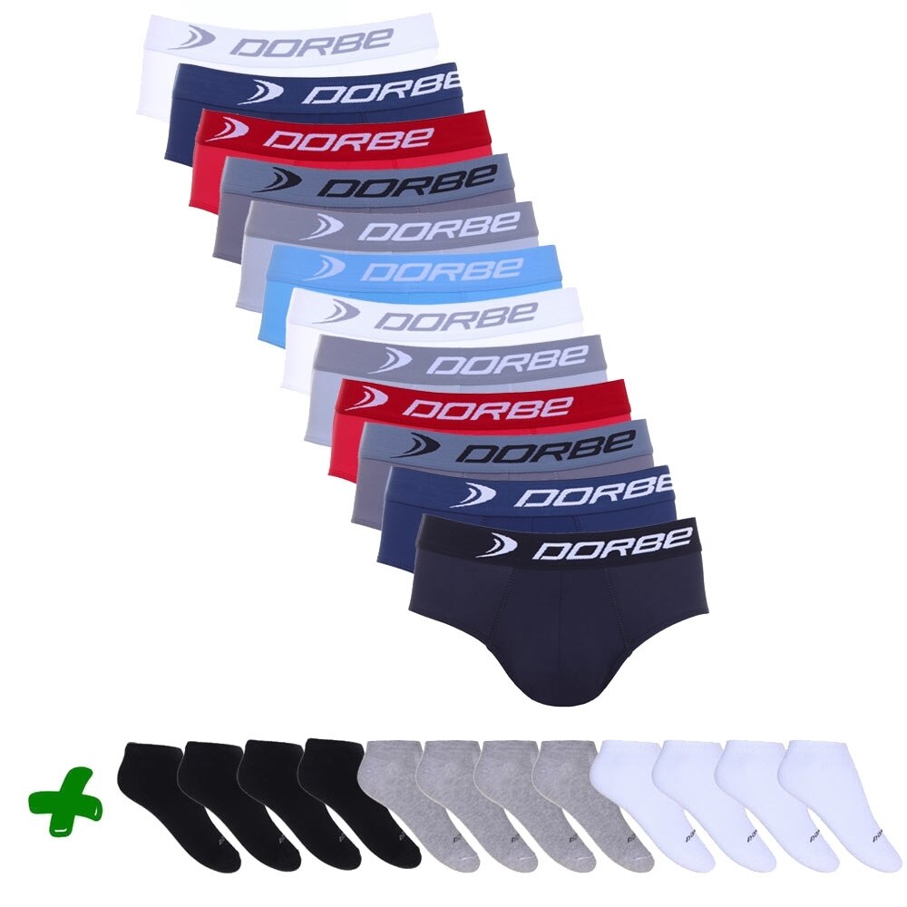 Kit 12 Cuecas Slip Dorbe + 12 Pares de Meia Sport