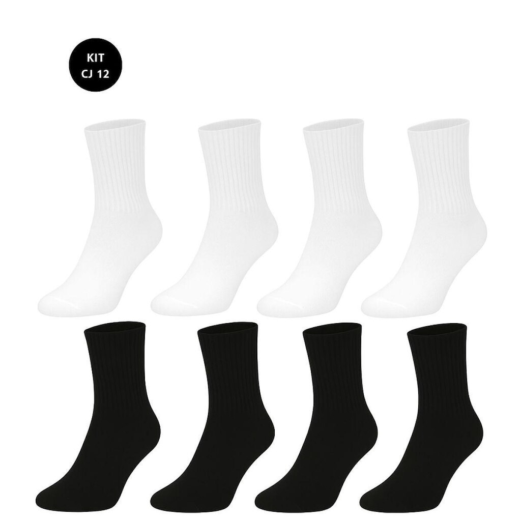 Kit 12 Pares de Meias Vih Triny Masculinas Cano Médio 6 Pretas e 6 Brancas