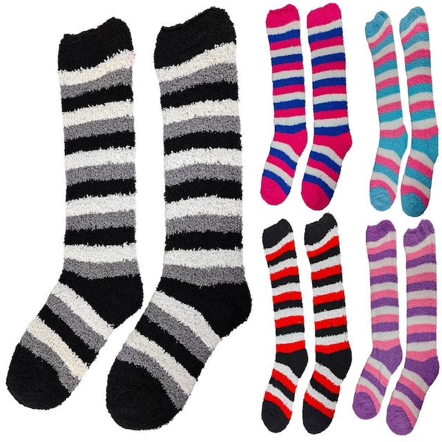Kit 12 Pares Meias Feminino Adulto 3/4 Longa Quente Inverno Proteção Frio Listras