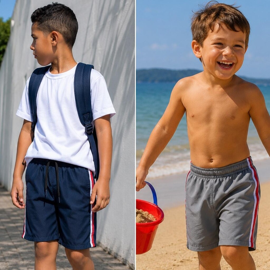 Kit 2 Bermuda Infantil Tecido Tactel Leve Uniforme Escola Praia Dia a dia