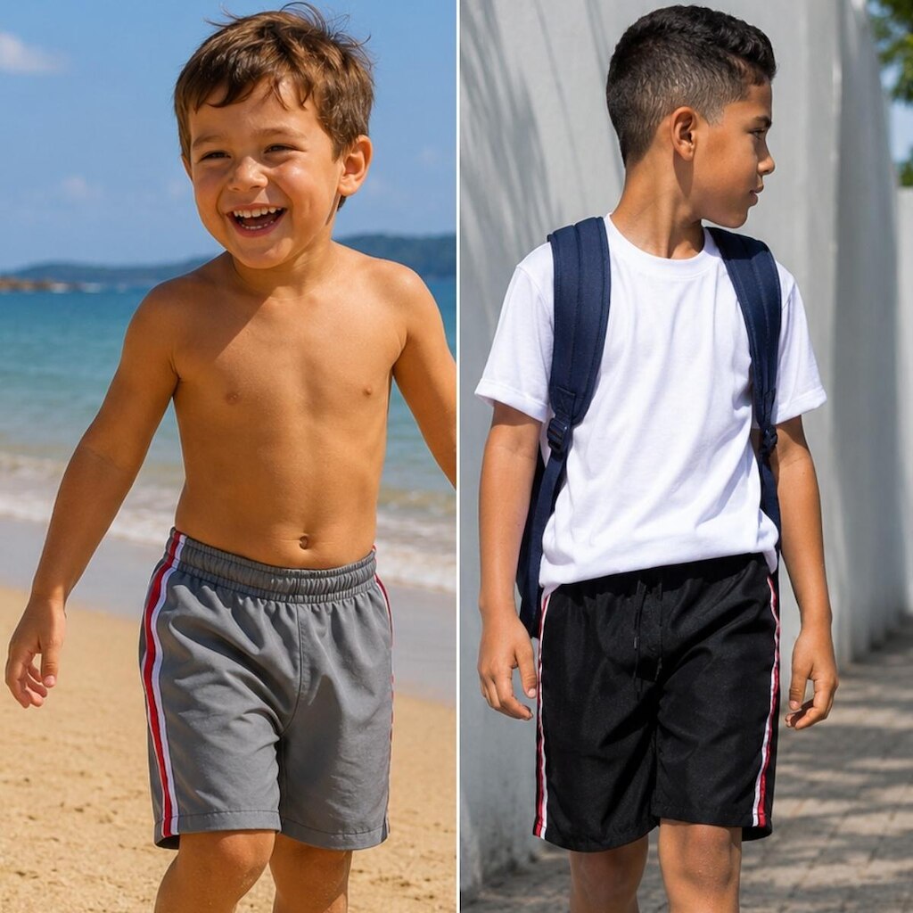 Kit 2 Bermuda Infantil Tecido Tactel Leve Uniforme Escola Praia Dia a dia
