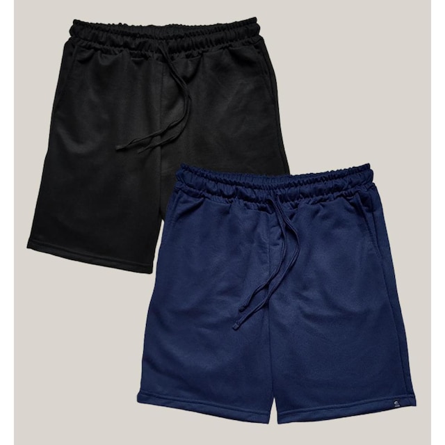 Kit 2 Bermuda Masculina Moletom WSS Basic Preto e Azul