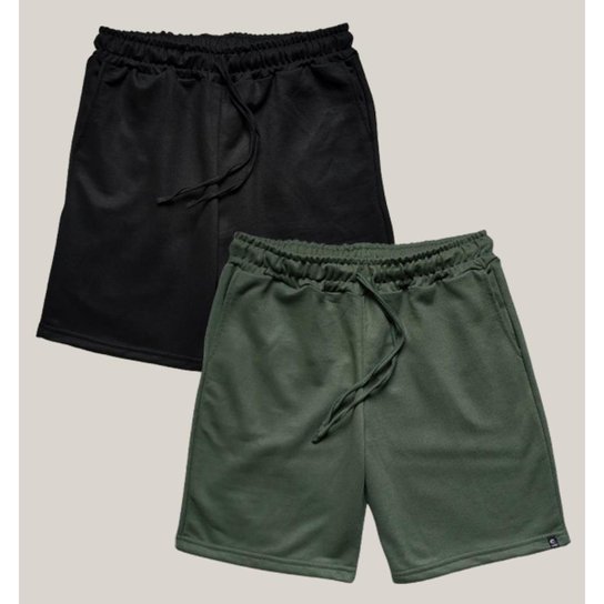 Kit 2 Bermuda Masculina Moletom WSS Basic Preto e Verde