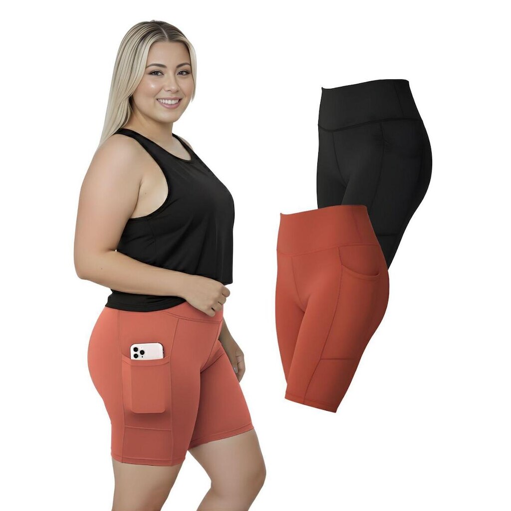 Kit 2 Bermudas Fitness Bolsos Laterais Plus Size