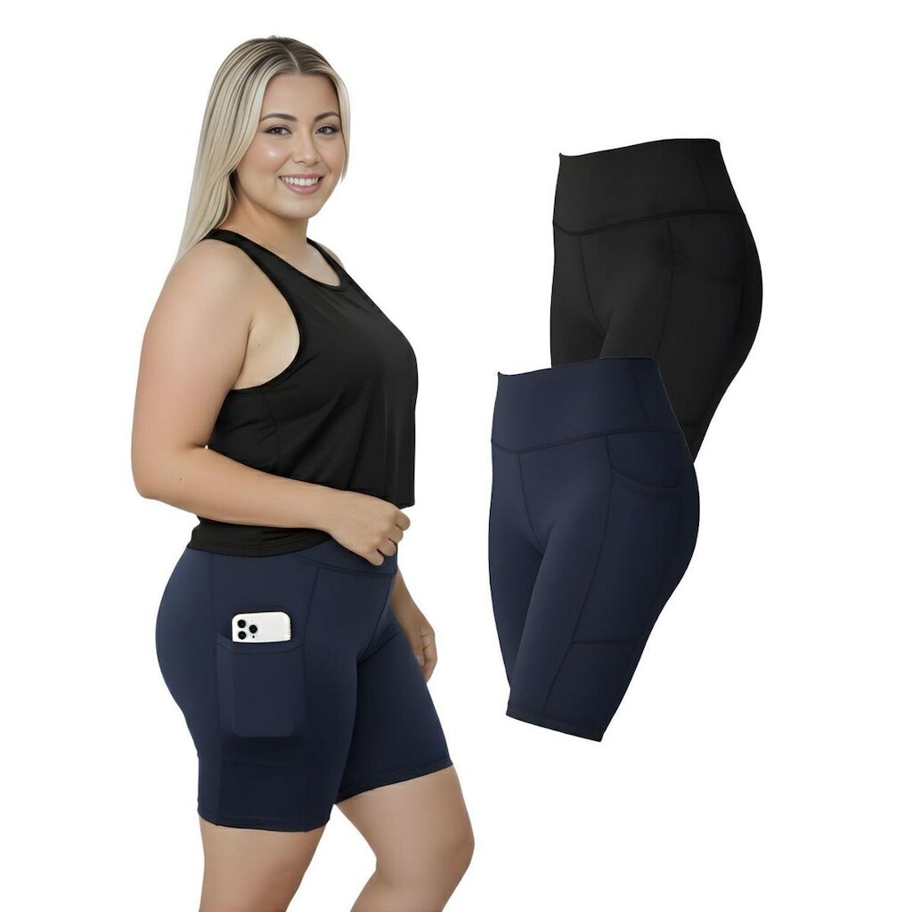 Kit 2 Bermudas Fitness Bolsos Laterais Plus Size