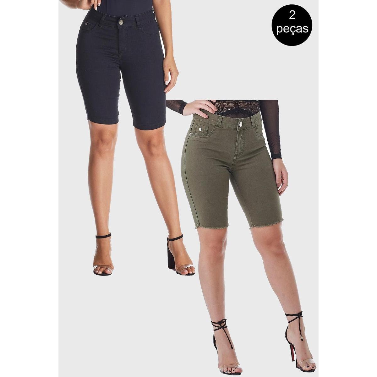 Kit 2 Bermudas Jeans Premium HNO Jeans Ciclista com Elastano Menor preço em Kit 2 Bermudas Jeans Premium HNO Jeans Ciclista com Elastano