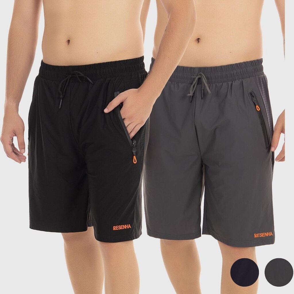 Kit 2 Bermudas Masculina Resenha Sport Poliamida Bolsos com Zíper Secagem Rápida