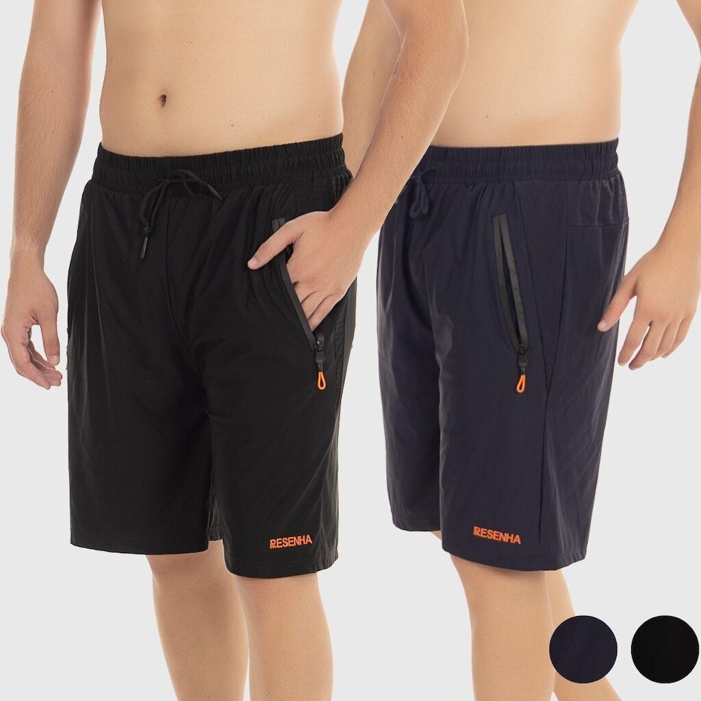 Kit 2 Bermudas Masculina Resenha Sport Poliamida Bolsos com Zíper Secagem Rápida