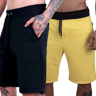 Kit 2 Bermudas Moletom Com Bolsos Shorts Masculino Plus Size Liso Básico G1 a G5