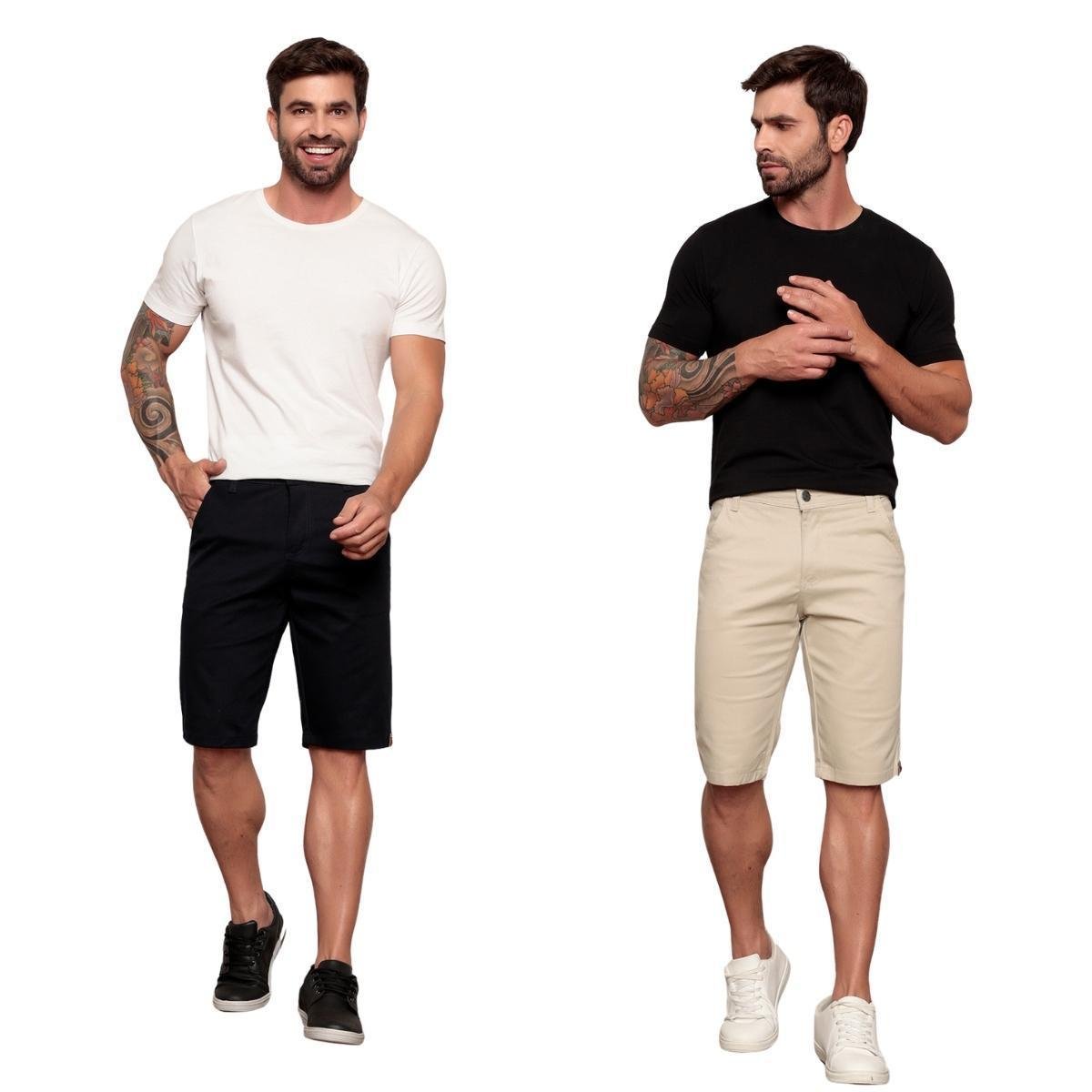 Kit 2 bermudas Sarja Masculina Sport Fino com Elastano Menor preço em Kit 2 bermudas Sarja Masculina Sport Fino com Elastano