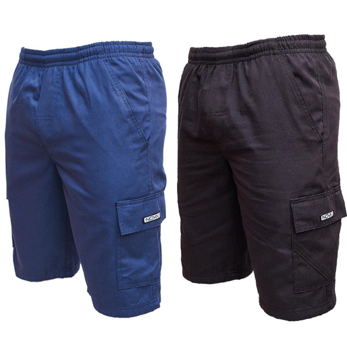 Kit 2 Bermudas Short Brim Cargo Sarja Elástico Cordão 5 Bolsos Masculino Uniforme Menor preço em Kit 2 Bermudas Short Brim Cargo Sarja Elástico Cordão 5 Bolsos Masculino Uniforme