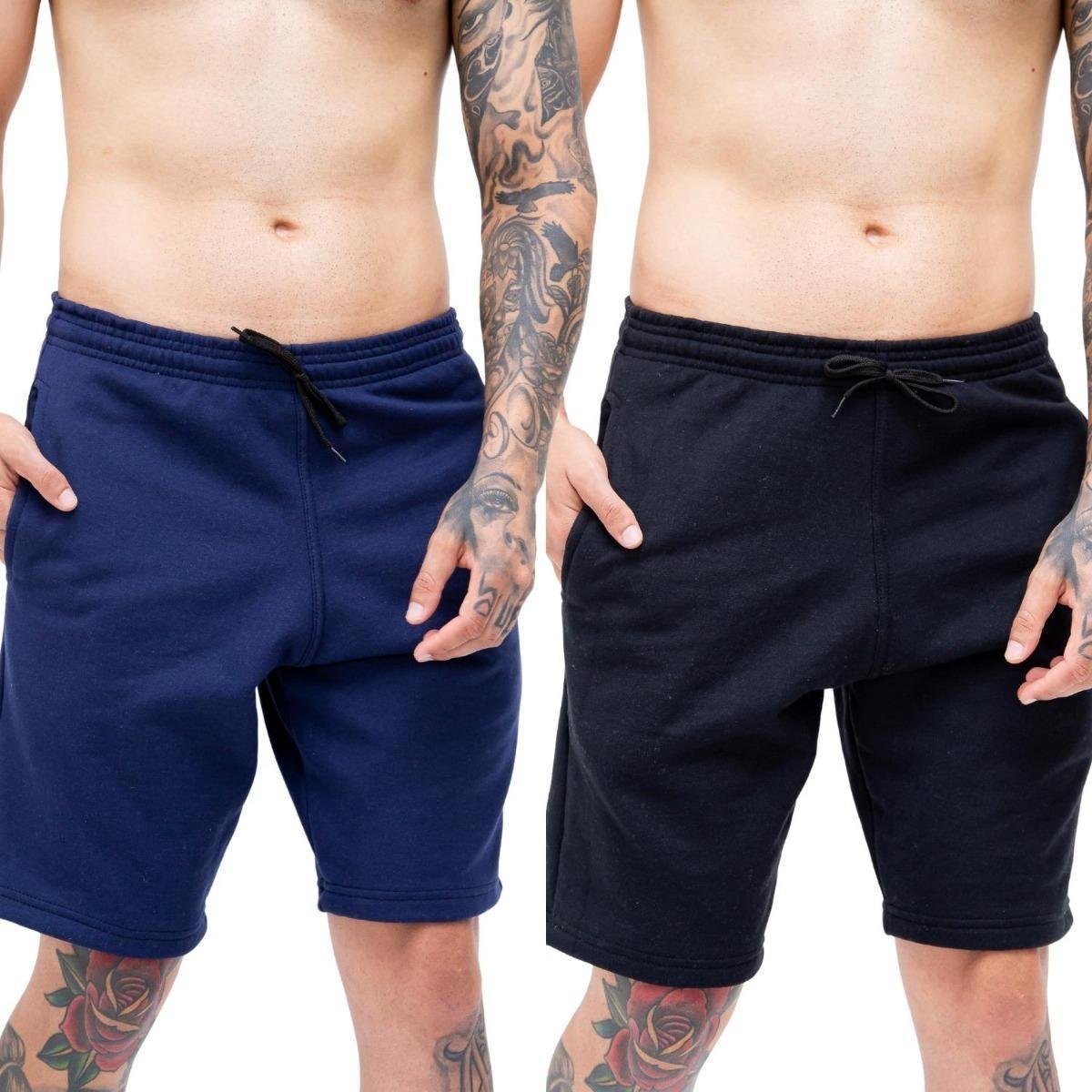 Kit 2 Bermudas Shorts Moletom Liso Academia Treino - Preto+Azul Menor preço em Kit 2 Bermudas Shorts Moletom Liso Academia Treino - Preto+Azul