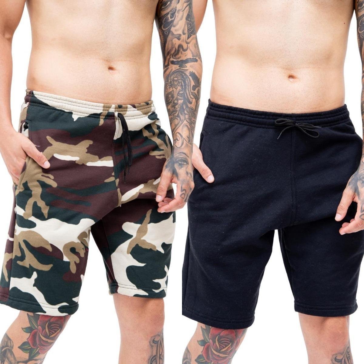 Kit 2 Bermudas Shorts Moletom Liso Academia Treino - Preto+verde é boa?