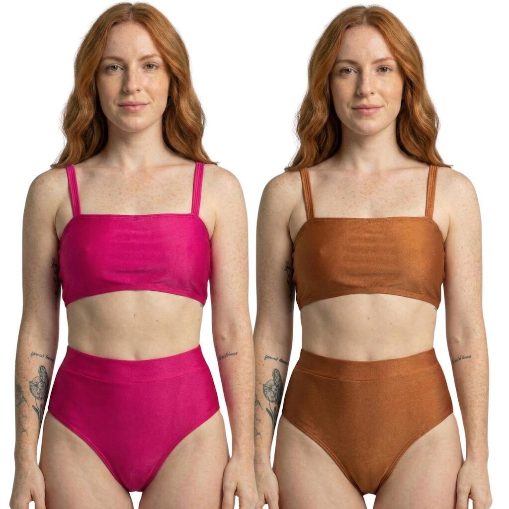 KIT 2 Biquíni Cropped Hot Pants Top Faixa Liso Serra e Mar Cintura Alta Para Verão Praia Confortavel