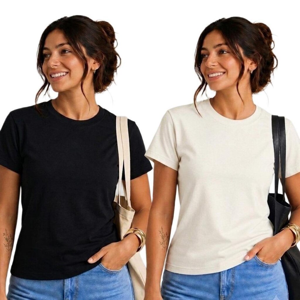 Kit 2 Blusa Baby Look Camiseta Basica Feminina Algodão